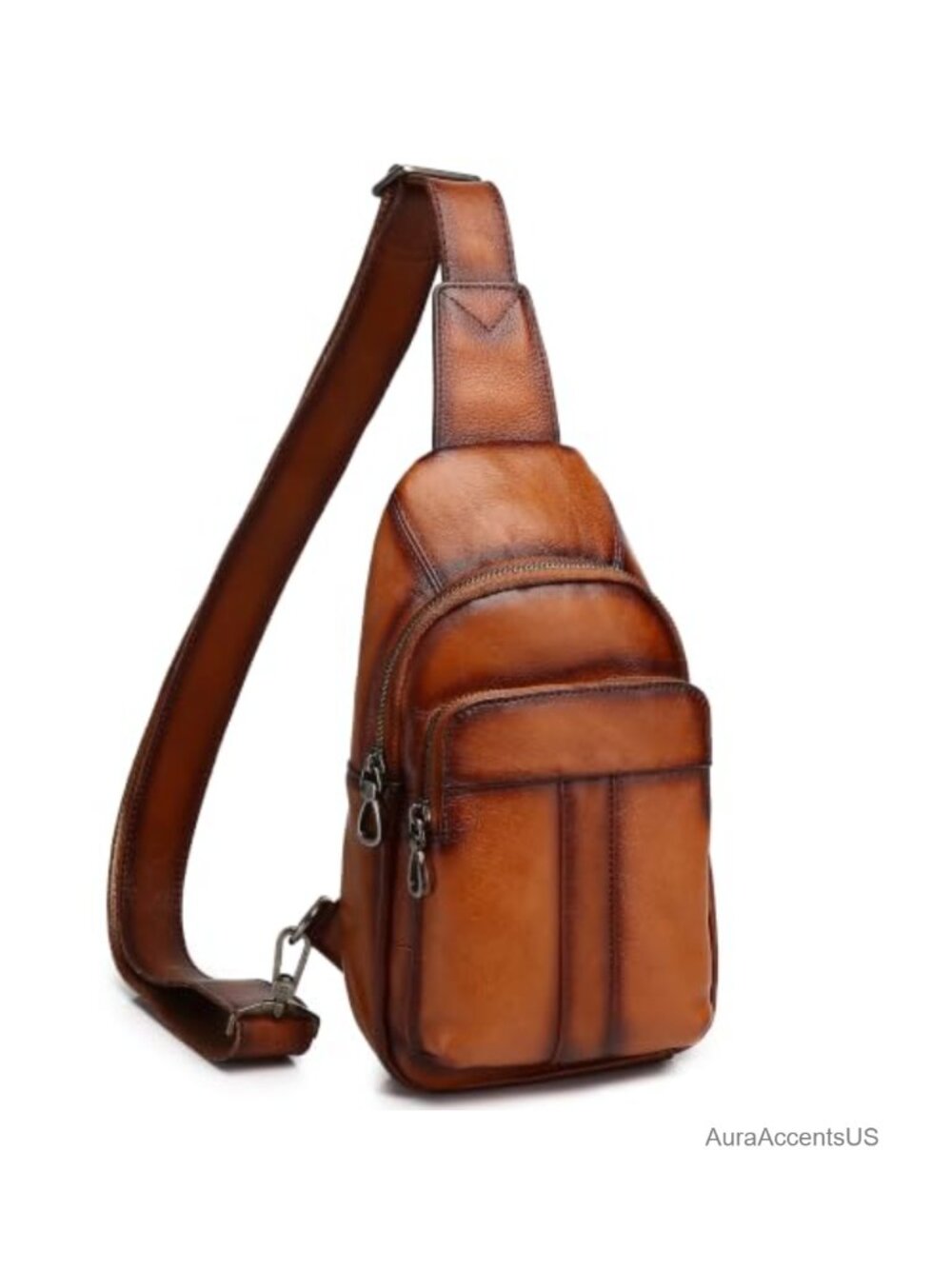 Top-Grain Cowhide Leather Sling Bag Crossbody Chest Bag Fanny Pack Unisex Retro